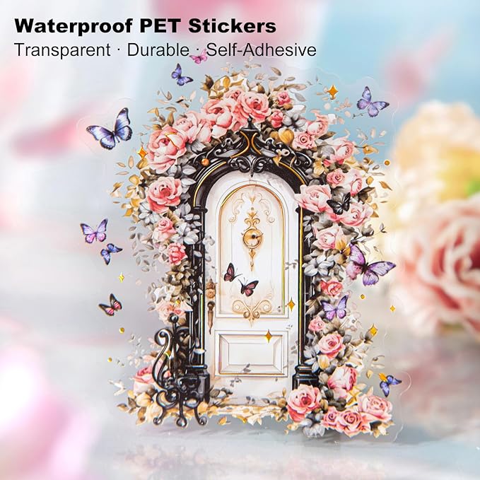 60PCS Butterfly Window PET Stickers – Romantic Vintage Style Journal Supplies