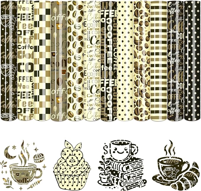 Tintnut Coffee Theme Heat Transfer Vinyl, 12 Sheets 12"x10" Iron on Vinyl |