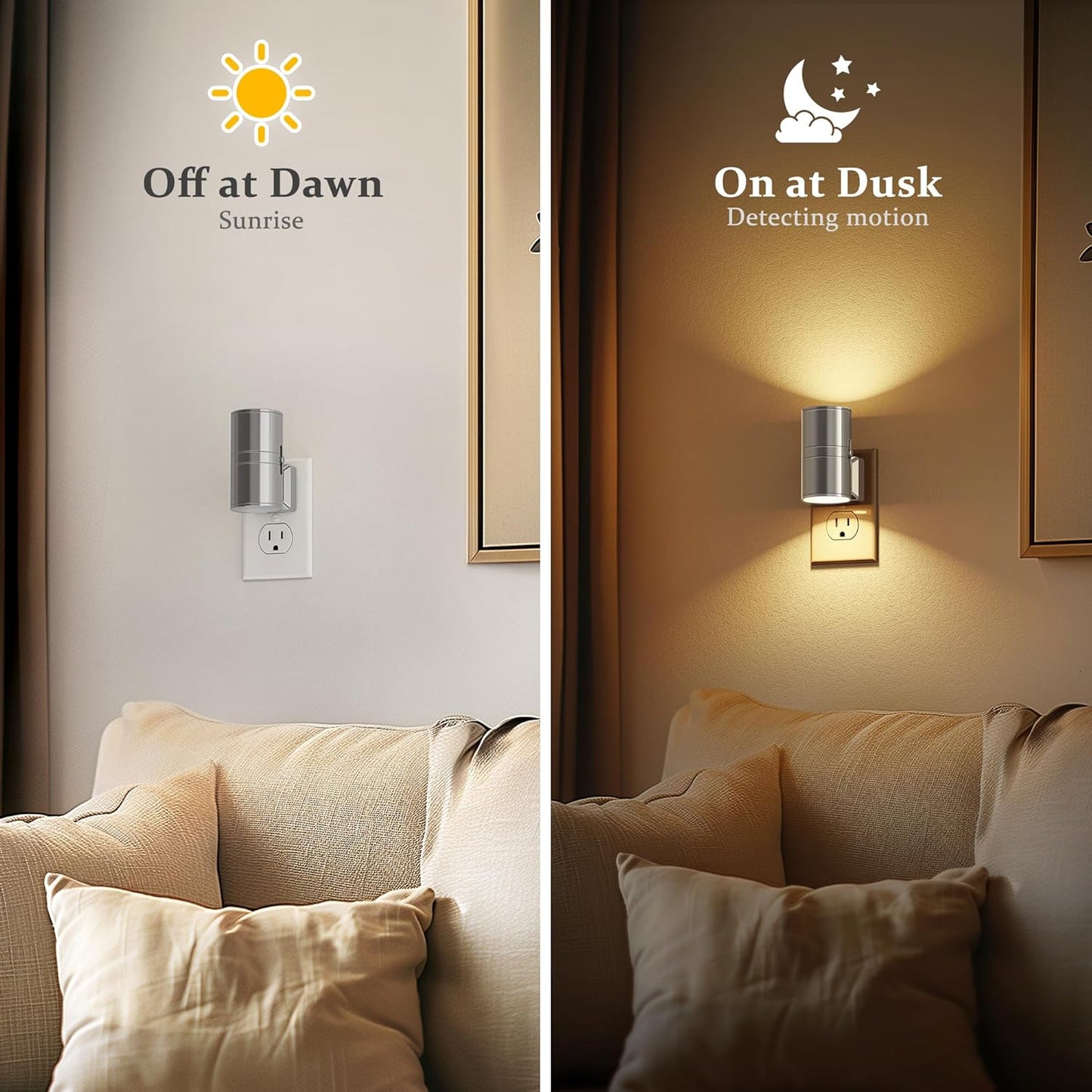 JandCase Night Light, LED Night Lights Plug into Wall, 2 Pack Automatic Nightlight with Light Sensor, 3000K Soft White 0-100LM Dimmable Modern Nightlight for Kids Bedroom Hallway