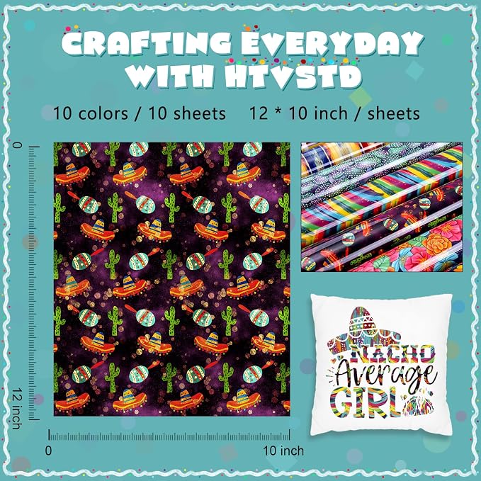 HTVSTD Mexican Fiesta Heat Transfer Vinyl 10SheetS 12×10in Iron on Vinyl |