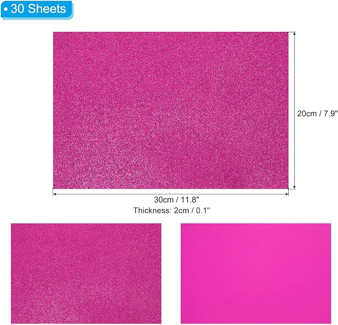 PATIKIL 30Sheets Purple Red EVA Glitter Foam Sheet 11.8 x 7.9 Inch 2mm Thick