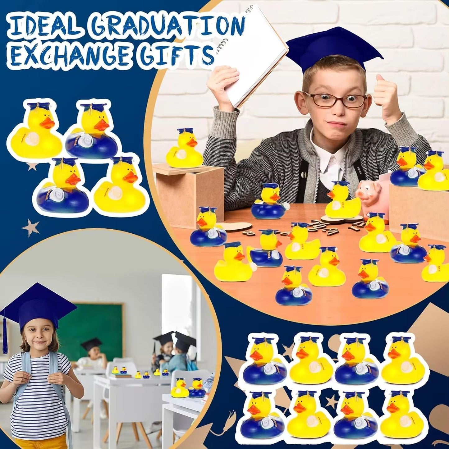 52 Pcs Graduation Rubber Duck 2025 Graduation Diploma Rubber Duckies Grad Cruise Duck Bulk Classroom Reward Prize for Student Bathtub Swimming Pool Theme Party Favors (Blue)