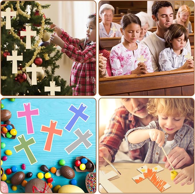 40Pcs Crosses Unfinished Wooden Gift Ornaments DIY Craft Activity Paintable