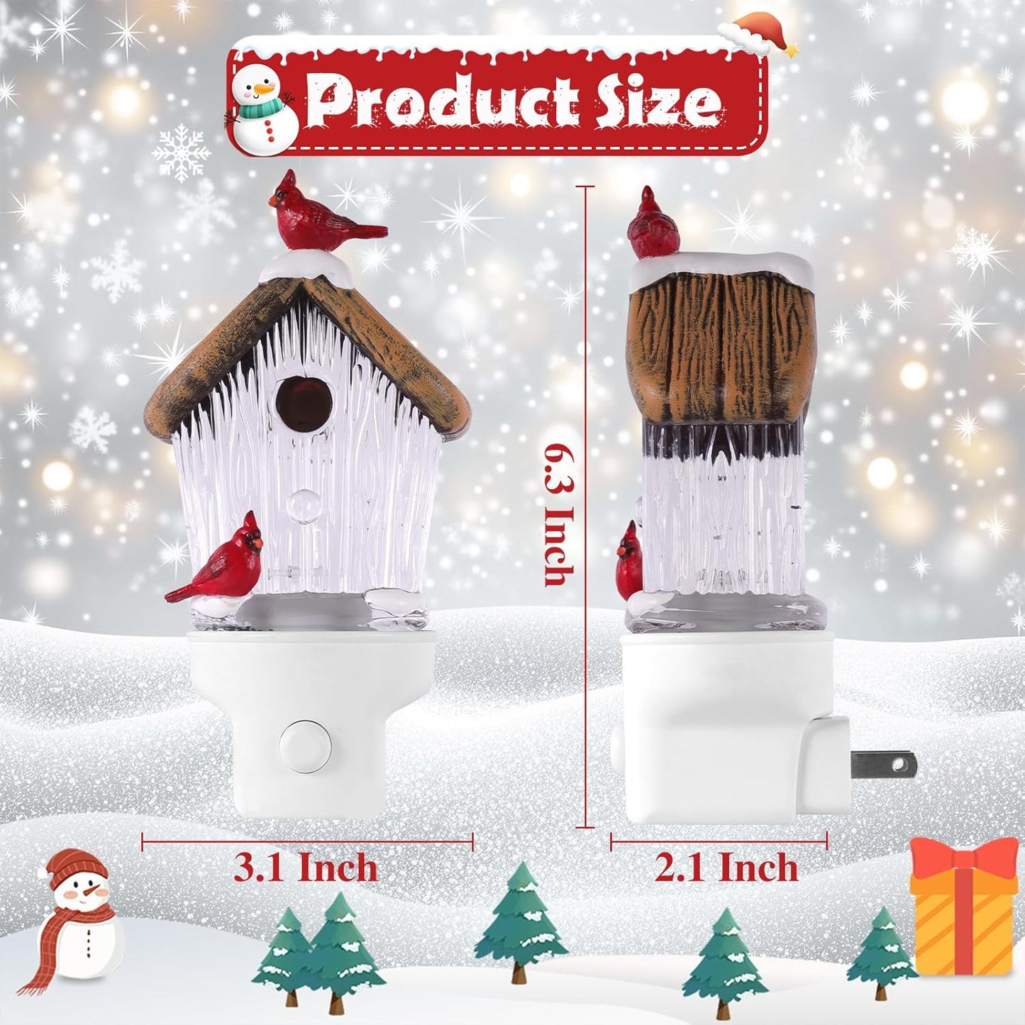 2 Pack Christmas Birdhouse Night Light Plug into Wall Glitter Water Nightlight with USB/Outlet Options, Christmas Decorative Nightlight for Bedroom Kitchen Holiday Decorations Gifts (Birdhouse)