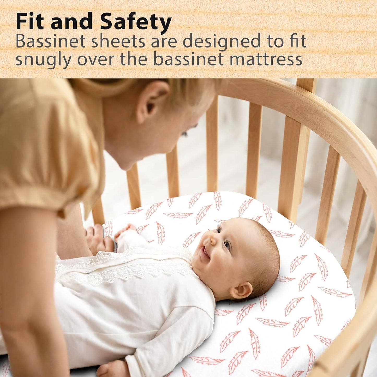 Bassinet Sheets Girl– 3-Pack Soft Fitted Bassinet Sheets, Organic Cotton, Breathable & Cozy, Fits 32x16x4 Inch Rectangle, Oval & Hourglass Mattresses
