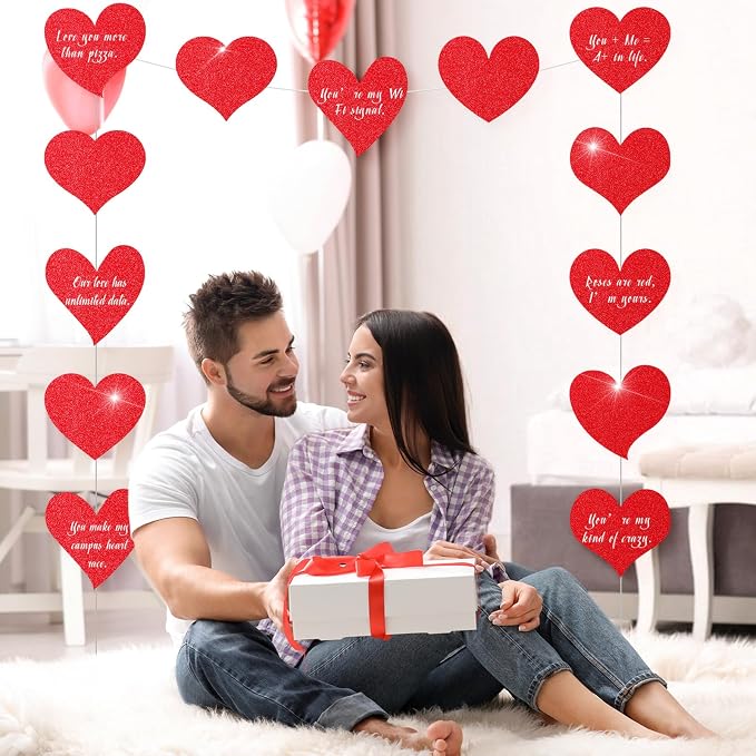 TaoBary 24 Pcs 7.08 Inch Valentine's Day Glitter Heart Cutouts Large Red Paper