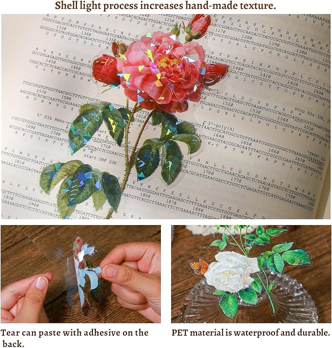 Yoksas 40 Pcs Large Vintage Shiny Flowers Stickers