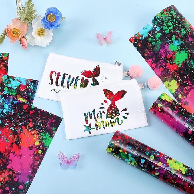 Tintnut Multicolor Splash Heat Transfer Vinyl, stretch washable, works