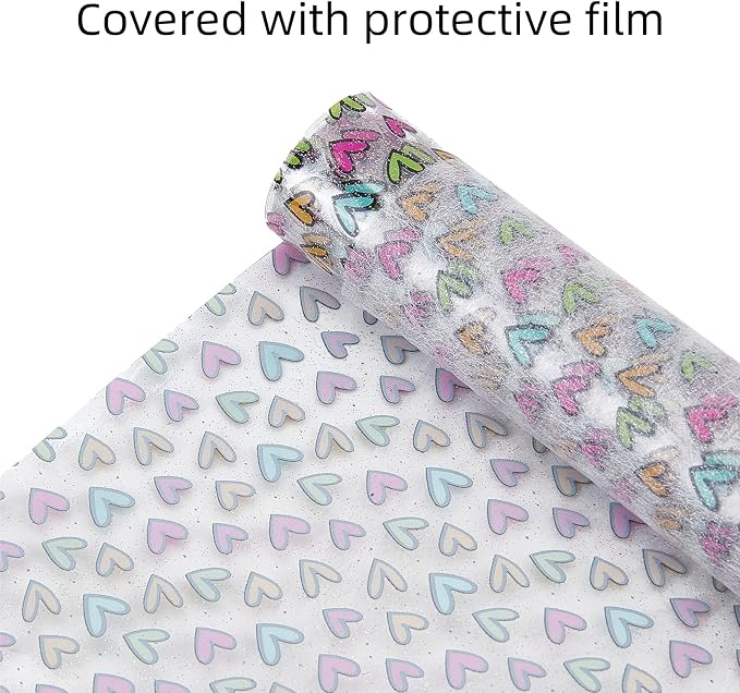 Heart Printed TPU Jelly Faux Leather Fabrics, 11.8 x 47.2 Inch Clear TPU Vinyl