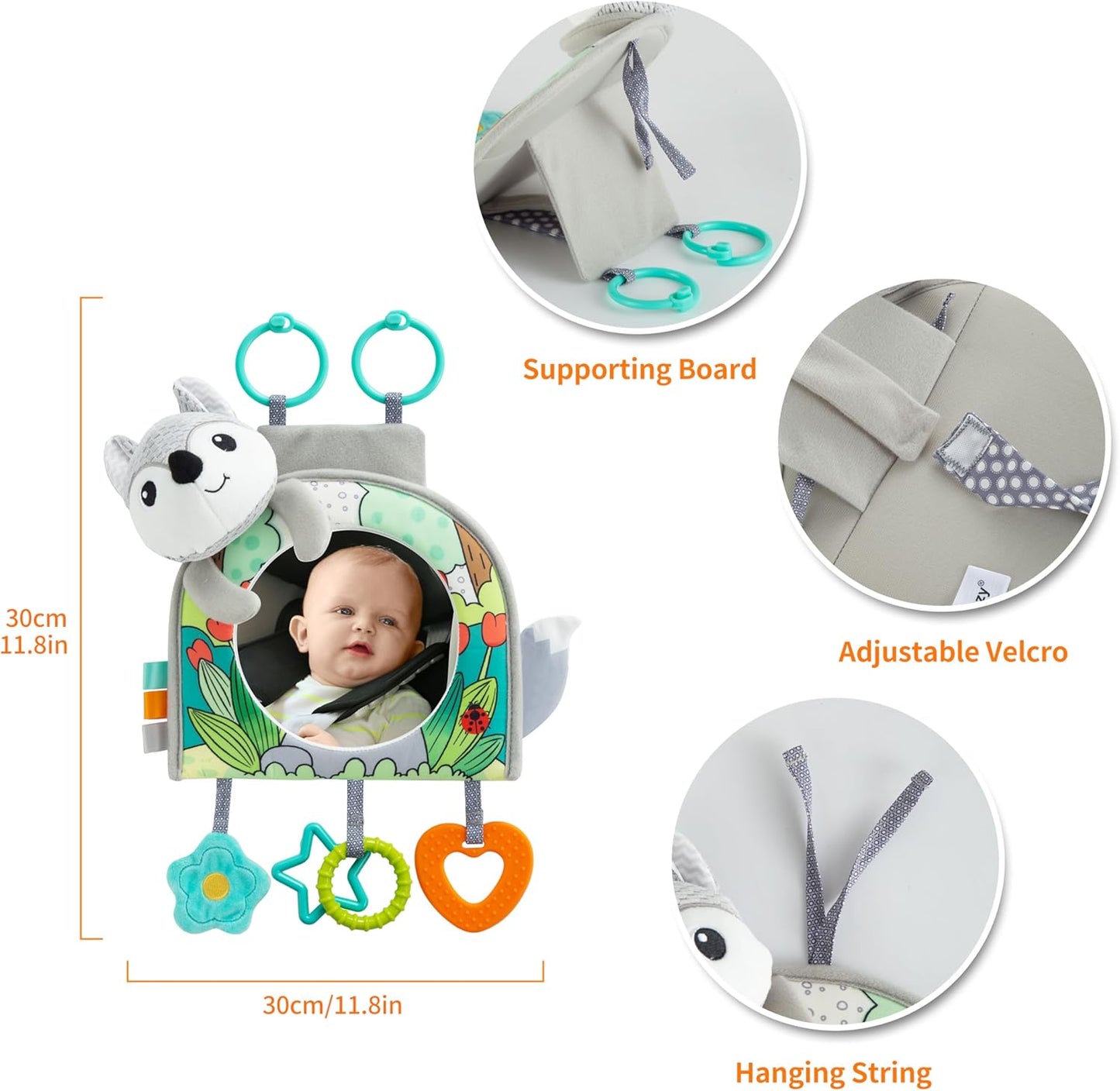 Car Seat Toy, Baby Car Mirror Toy for Rear Facing, Travel Baby Activity Center with Hanging Engaging Toys for Infants Babies 0-6-12-18 Months Boy Girl