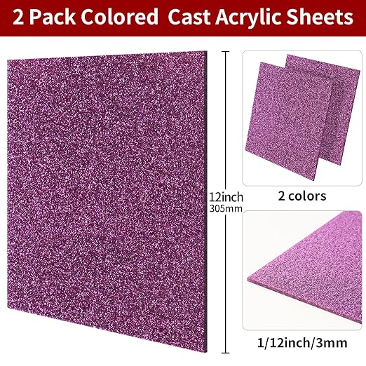 Glitter Acrylic Sheets 12 x 12 inch 1/8" Thick