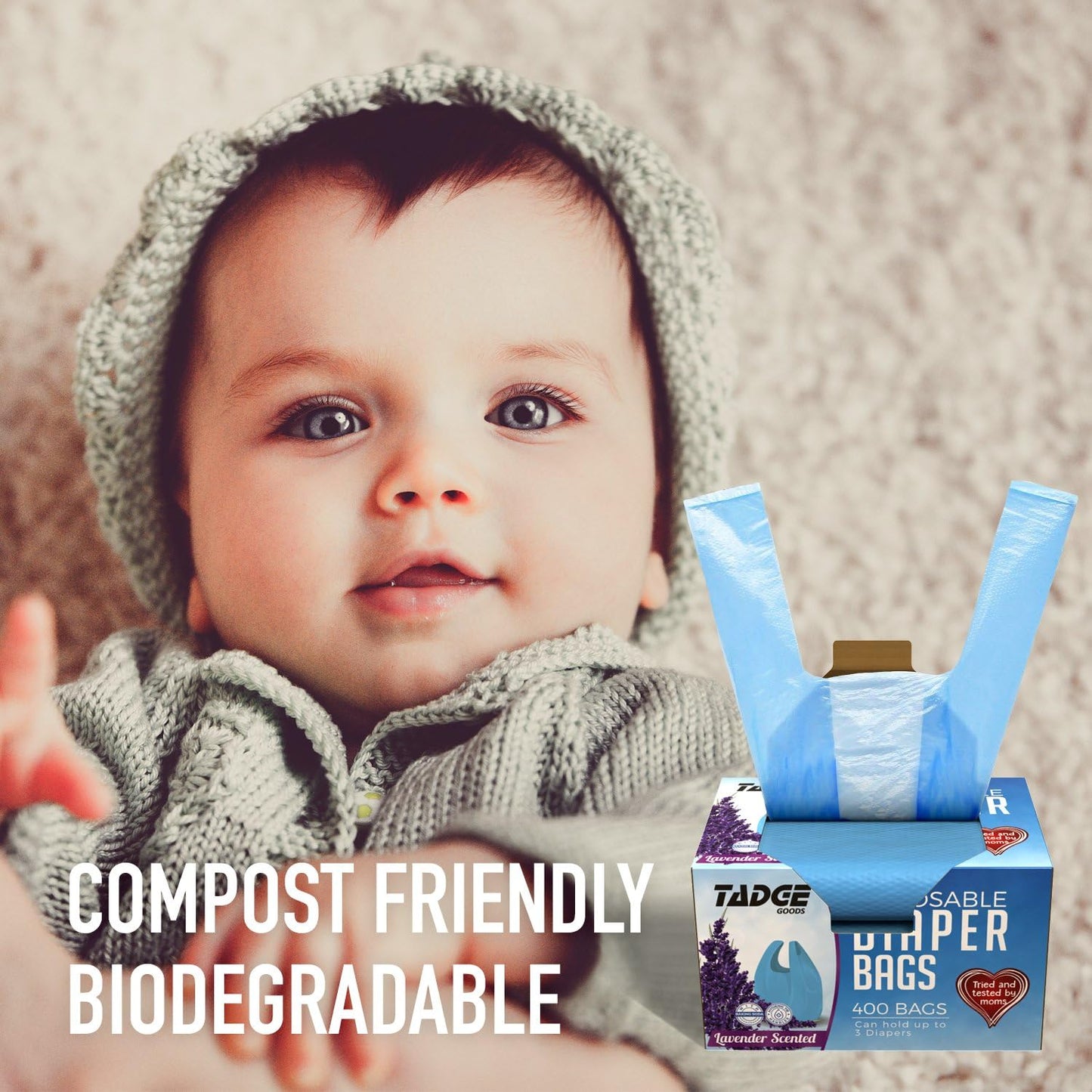 Baby Disposable Diaper Bags 400 Pack - Scented Lavender Odor Absorber Biodegradable Plastic Sacks for Trash - Essential Items for Dirty Diapers - Refill 400 Count