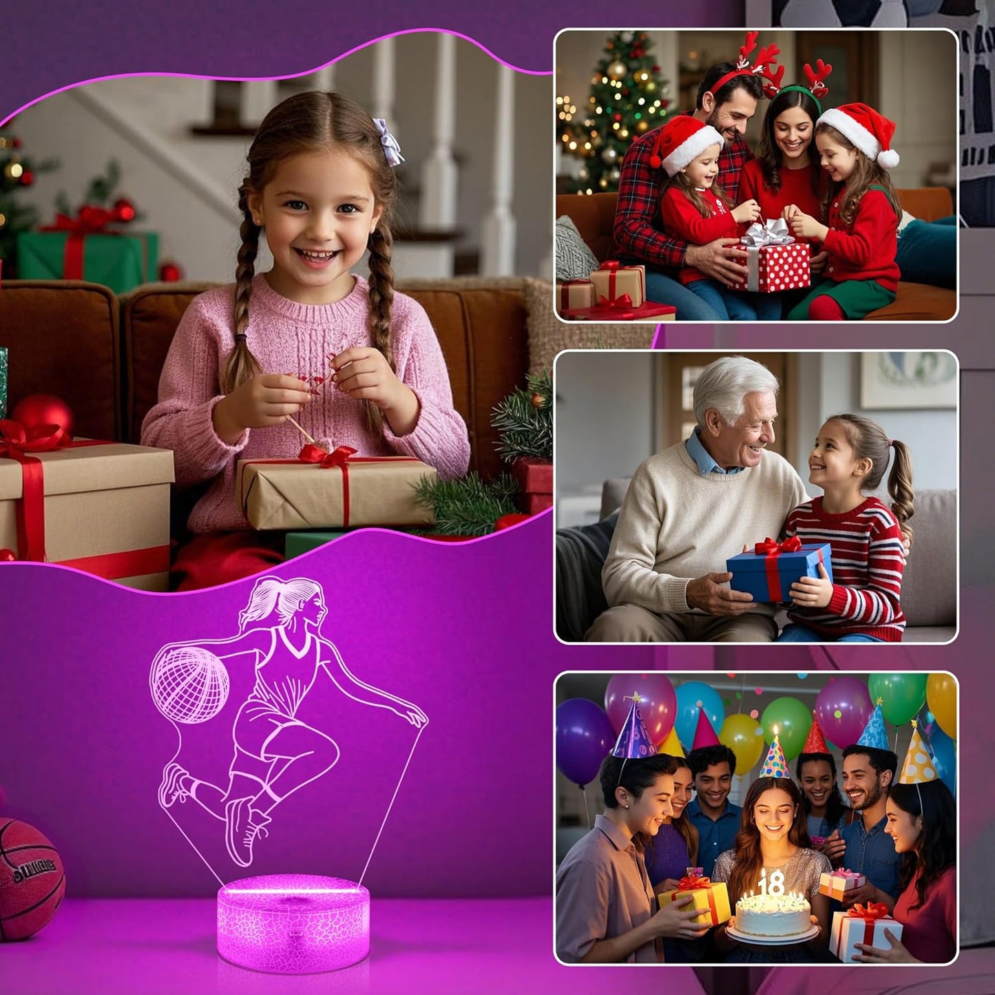 Basketball Gifts for Girls, Light Up Basketball Night Light 3D Illusion Lamp with 16 Colors Remote Control, Basket ball Accessories Stuff for Girls Women Best Friends Sister Birthday Xmas Gifts