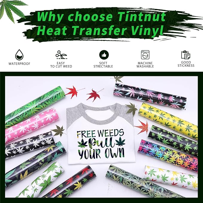 Tintnut Rasta Cannabis Leaf HTV Vinyl, easy cut & weed, stretch washable