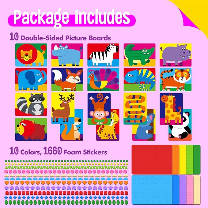 SpriteGru Foam Sticker Art Activity, 20 Wild Animal Art Boards