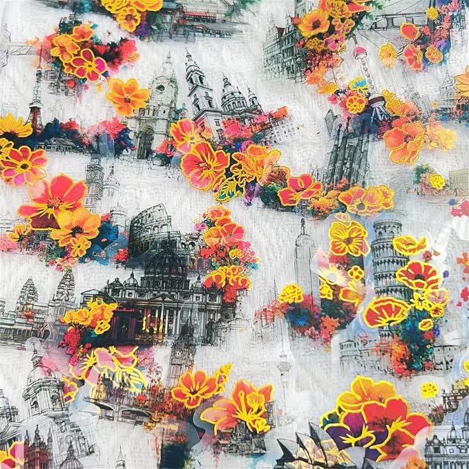 50Pcs Flower Stickers with Gold Holographic Outlines, Glitter Shiny Floral