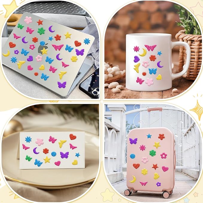 Foam Stickers, 7 Sheets 3D Glitter Foam Flower and Butterfly Shapes Stickers