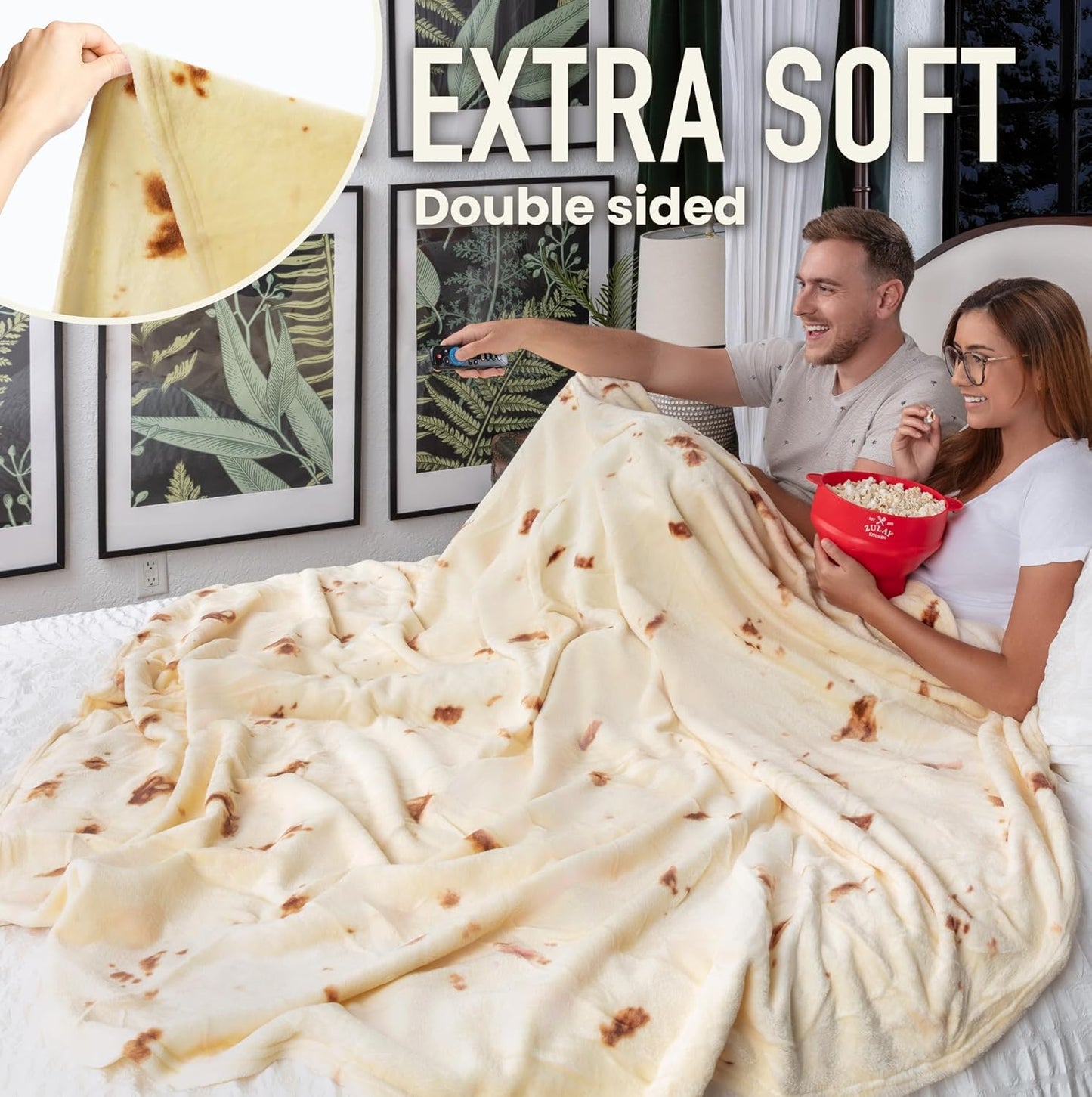 Zulay Kitchen Burrito Tortilla Throw Blanket - Giant Double-Sided Tortilla Blanket for Adult and Kids - 285 GSM Funny Soft Food Blanket - Flannel Round Taco Blanket - (80" Double Sided)