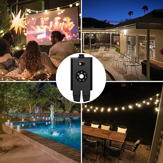 Minoston Outdoor Timer Outlet Waterproof with Remote, 2 Outlets Dusk to Dawn Plug, Light Sensor Countdown Timer 2 4 6 8 Hours 100Ft Remote Control Home Garden(MP42T)