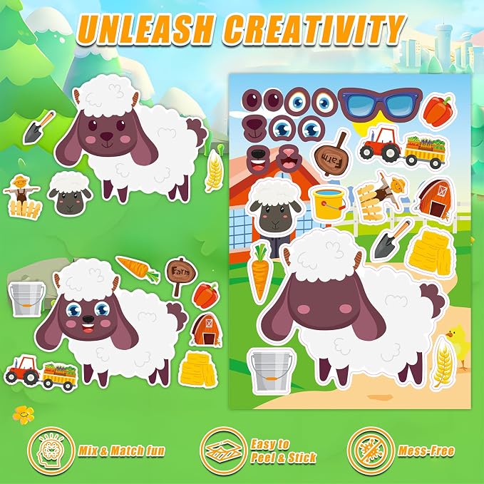 48 Sheets Create Funny Farm Animals Stickers, Make a Face Stickers