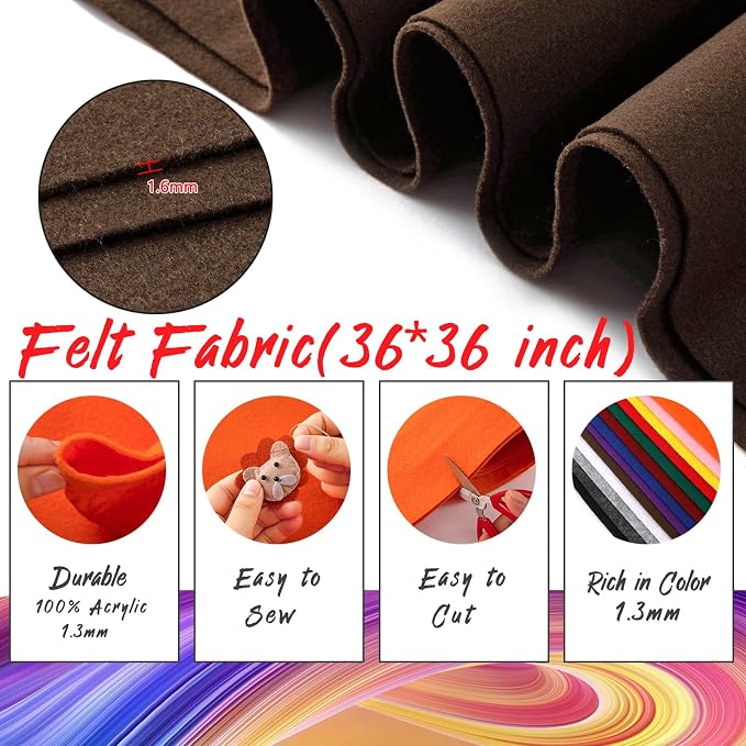 HaoFeiJH Brown Felt Fabric 36" X 36" 1.6mm，Fabric Sheets Soft Woven Acrylic