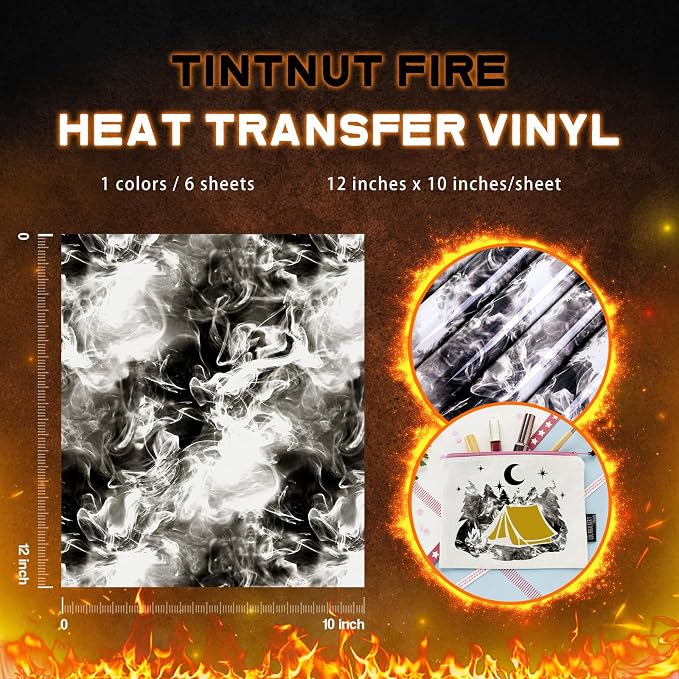 Tintnut Black Grey Flame Heat Transfer Vinyl, stretch washable, suitable
