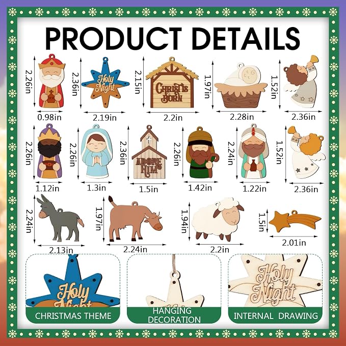 Cinnvoice 60 Pcs Wood Christmas Crafts