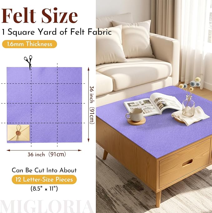 Large Felt Fabric Sheet 36 x 36 Inch, 1.6mm Thick | Soft nonwoven felt