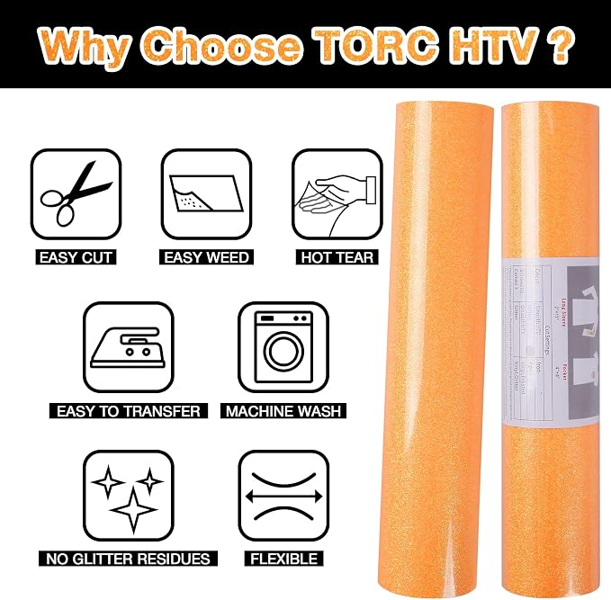 TORC Neon Glitter HTV Heat Transfer Vinyl Roll 12 inch x 20 ft Iron on Vinyl