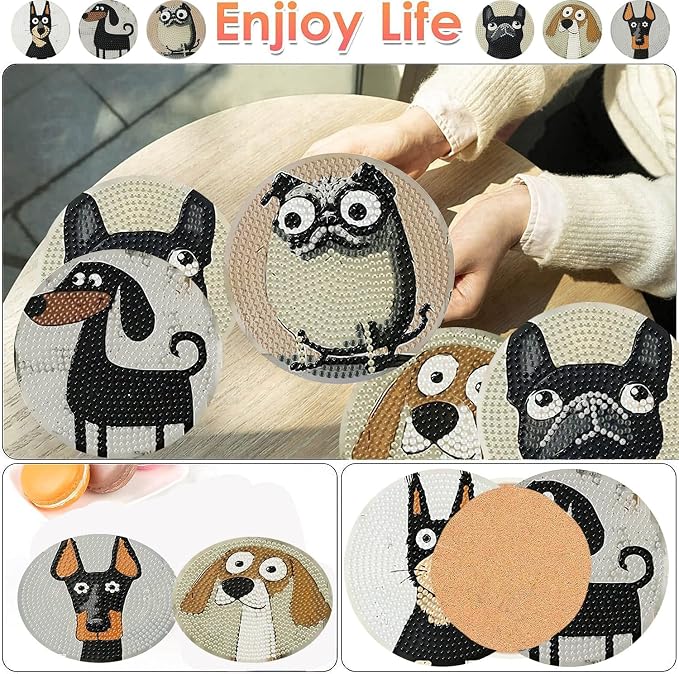 ijbnhd 6 Pcs Dog Diamond Painting Coasters Kits