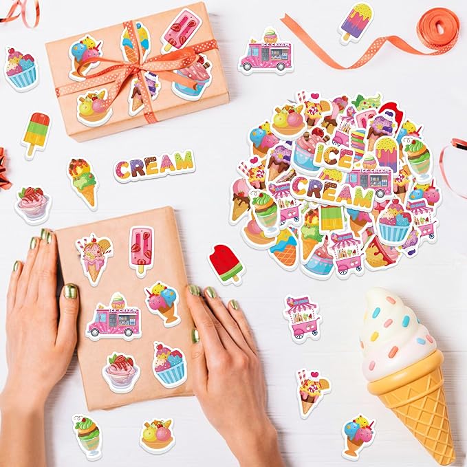 300Pcs Summer Ice Cream Foam Stickers, Colorful Self-Adhesive Ice Cream
