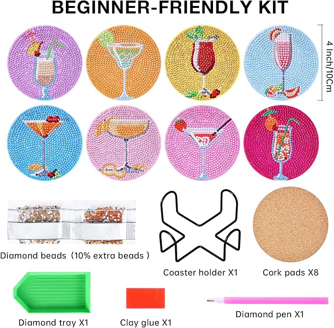 Cocktail Diamond Art Painting Coasters Kit