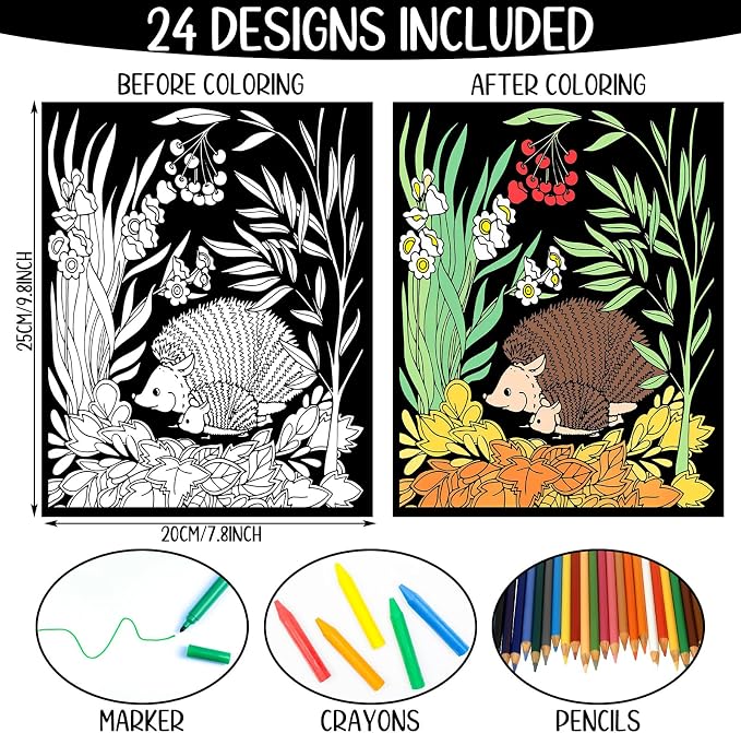 Zhanmai 48 Pcs Animals Velvet Coloring Posters Felt Pages to Color Animals