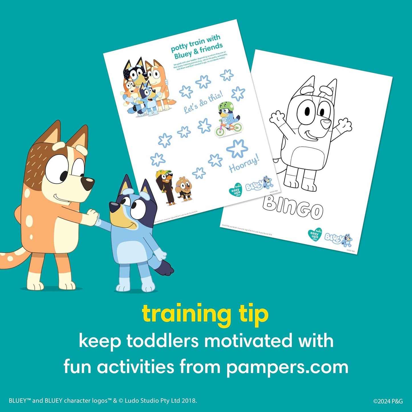 Pampers Training Pants - Easy Ups Boys & Girls Bluey - Size 6T-7T, 70 Count, Children's Potty Underwear