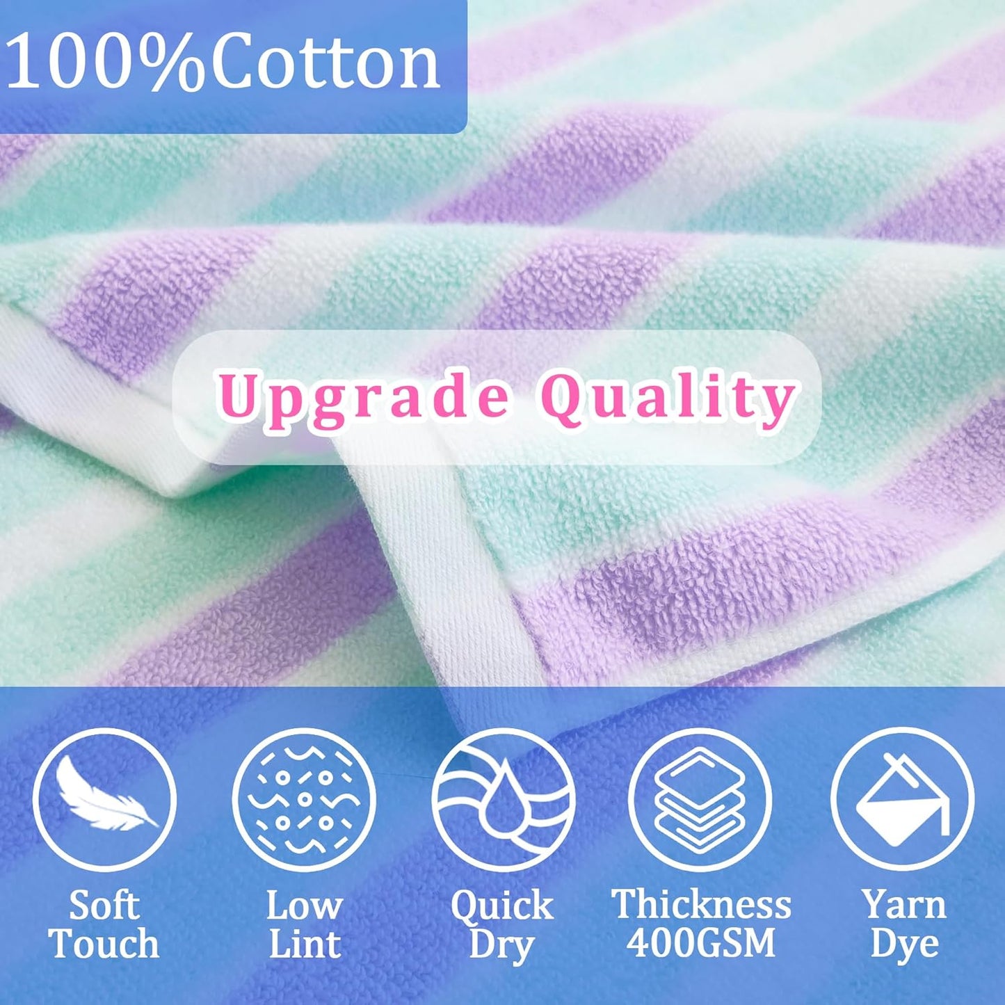 VOOVA & MOVAS Kids Hooded Bath Towels(3-10Years),Absorbent Quick Dry Lightweight Hooded Cotton Towel for Pool | Swim | Beach | Bath, Boys Wrap Towel with Hood, Aqua Purple Stripe