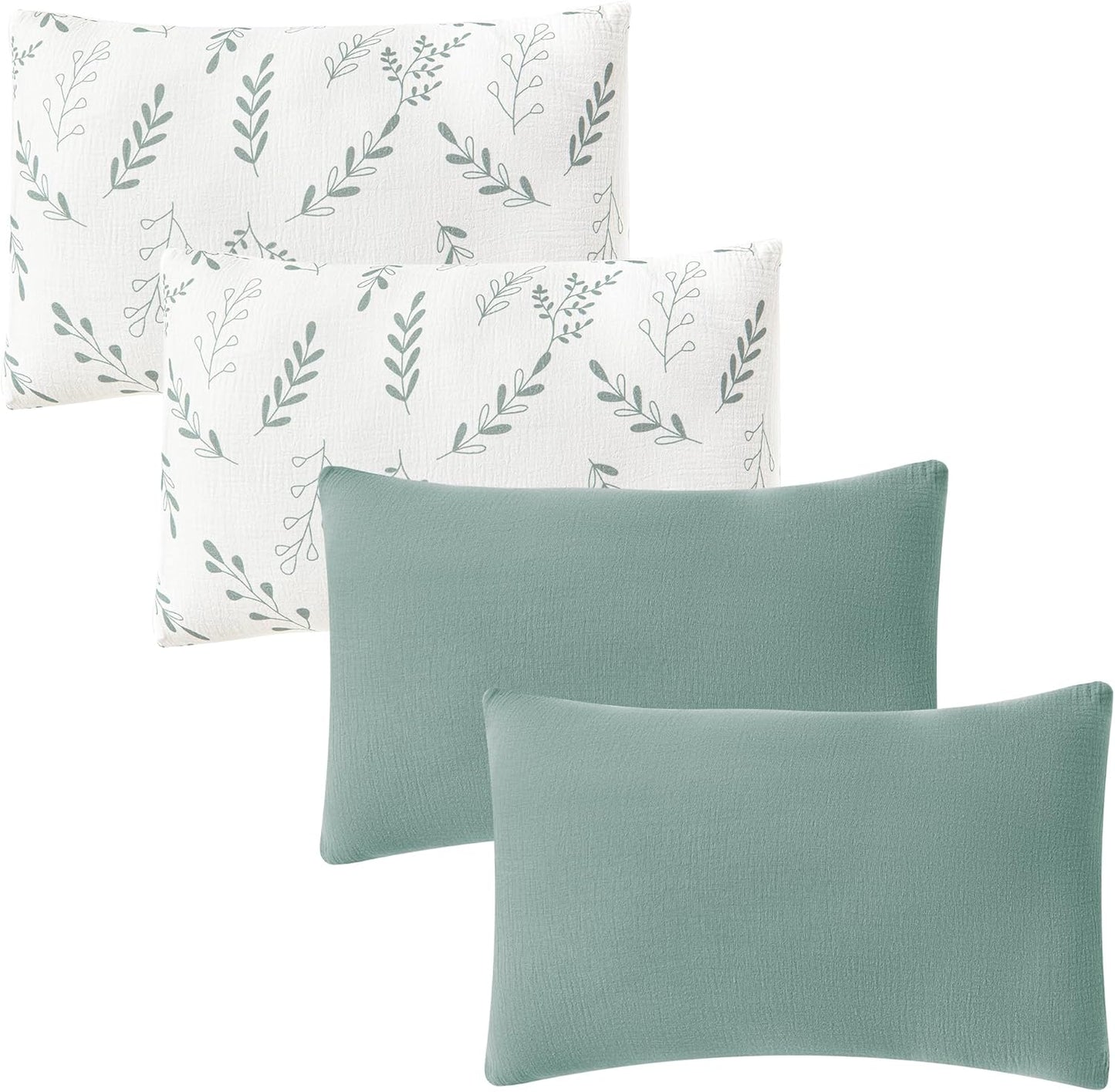 JELLYMONI 4 Pack Muslin Toddler Pillowcase for 13x18 Pillow, 100% Cotton Baby Pillow Case Cover for Bed, Toddler Cot and Travel, Soft & Breathable Baby Kids Envelope Pillowcase, No Pillow