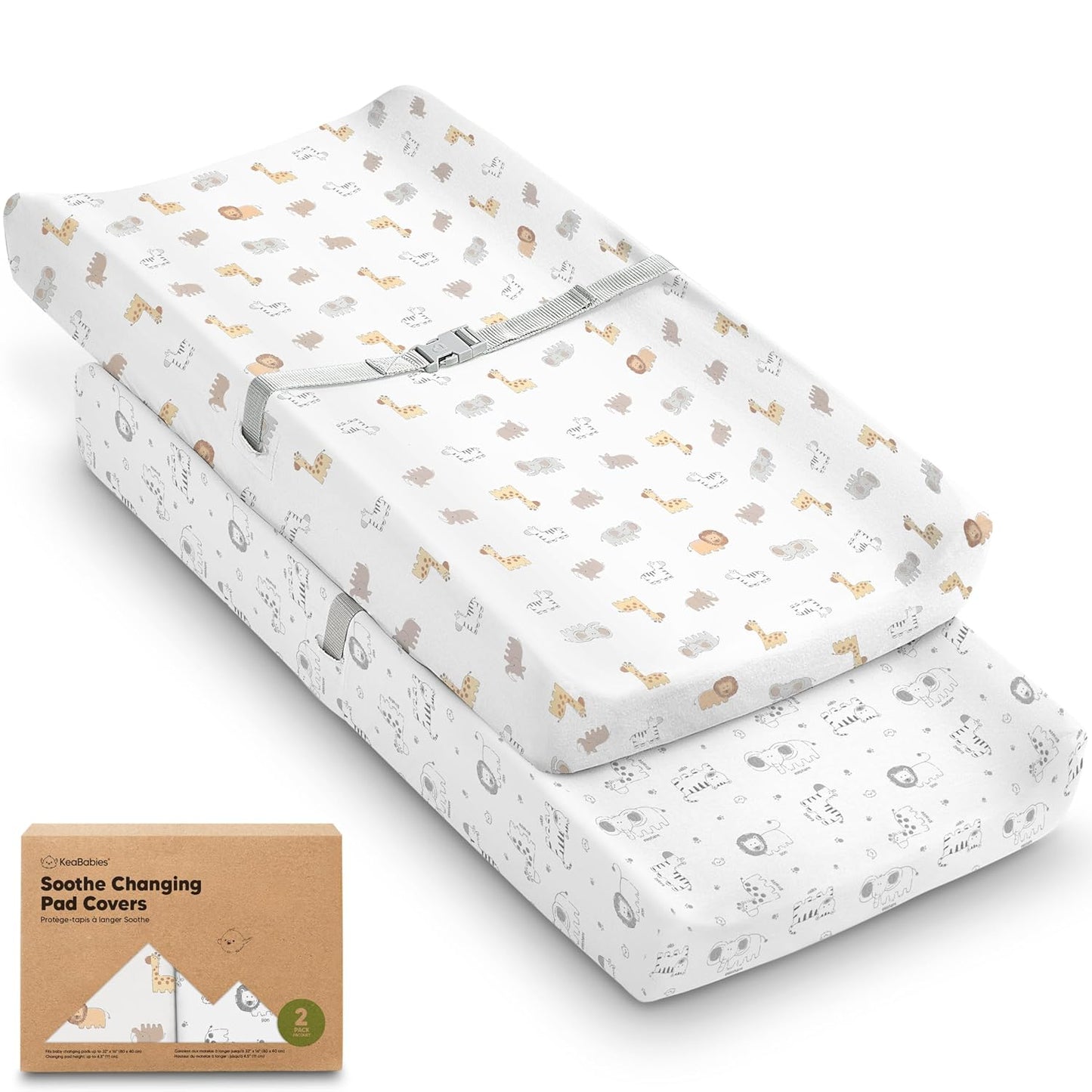 2-Pack Organic Changing Pad Covers for Girl, Boy, Neutral - 100% Cotton Changing Table Pad Cover, Soft Baby Nursery Diaper Changing Pad Sheets,Contour Changing Pads Liners,Change Pad Cover (KeaSafari)