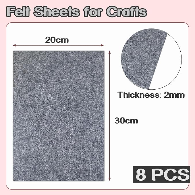 Luomorgo 8 Pcs Stiff Felt, 8 x 12 Inch, 2mm Thick,