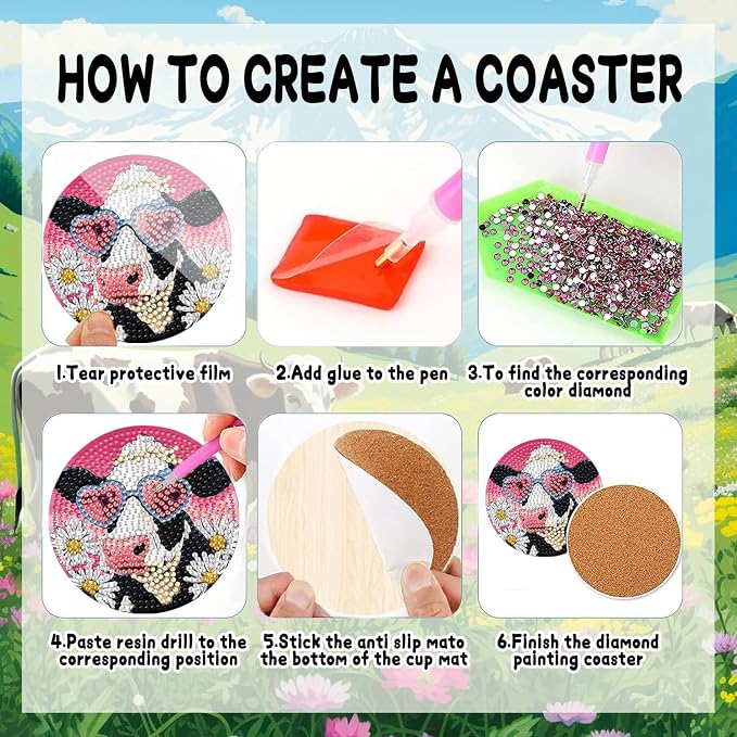 DOZEEZOP 8-Pack Diamond Art Coaster Kit