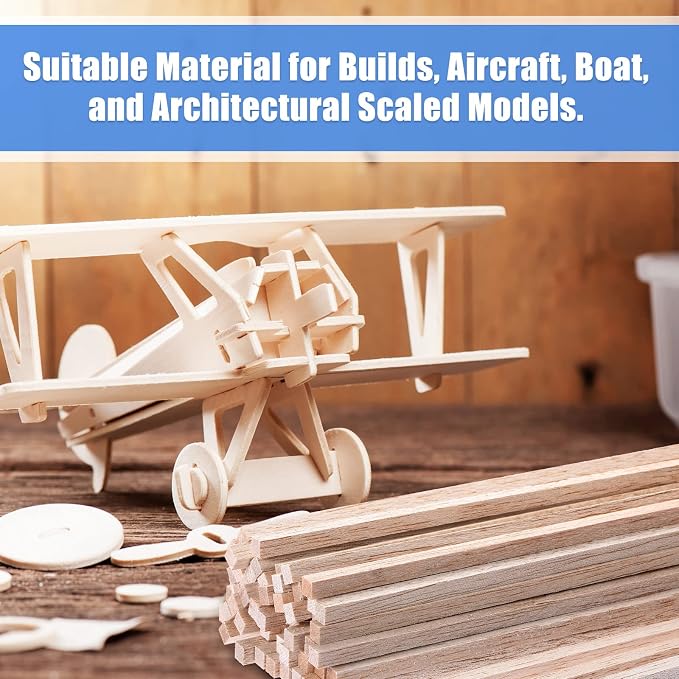 Yulejo 60 Pieces Balsa Wood Sticks 1/8 x 1/8 x 12 Inch Hardwood Square Dowels