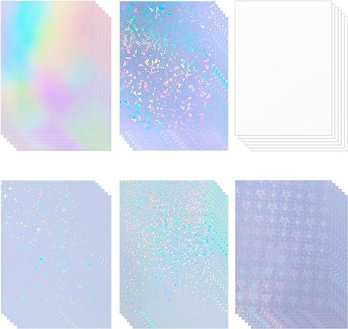 36 Sheets Holographic Sticker Paper Holographic Clear Vinyl Self Adhesive