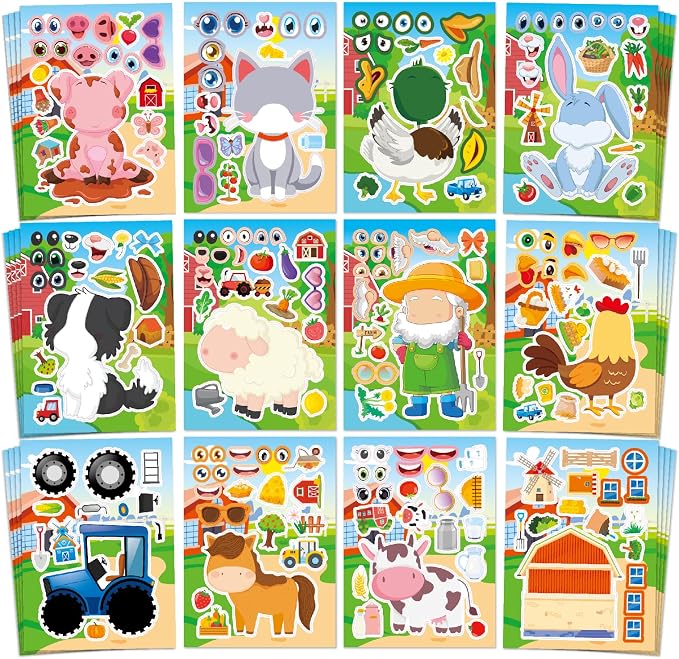 Aowplc 48 Sheets Farm Animal Make‑a‑Face Stickers