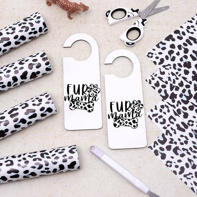 Tintnut Leopard Permanent Vinyl 8 Pcs 12x10in Black White Adhesive Vinyl |