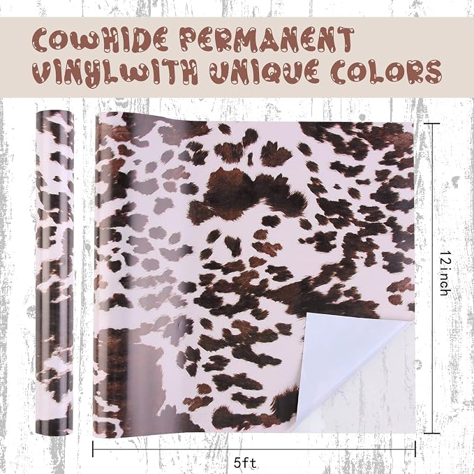 Tintnut Cow Print Permanent Vinyl Cowhide Adhesive Vinyl Roll 12in x 5ft |