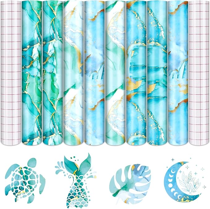 Tintnut Marble Blue Green Permanent Vinyl 8 Pcs 12x10in Self Adhesive Vinyl |