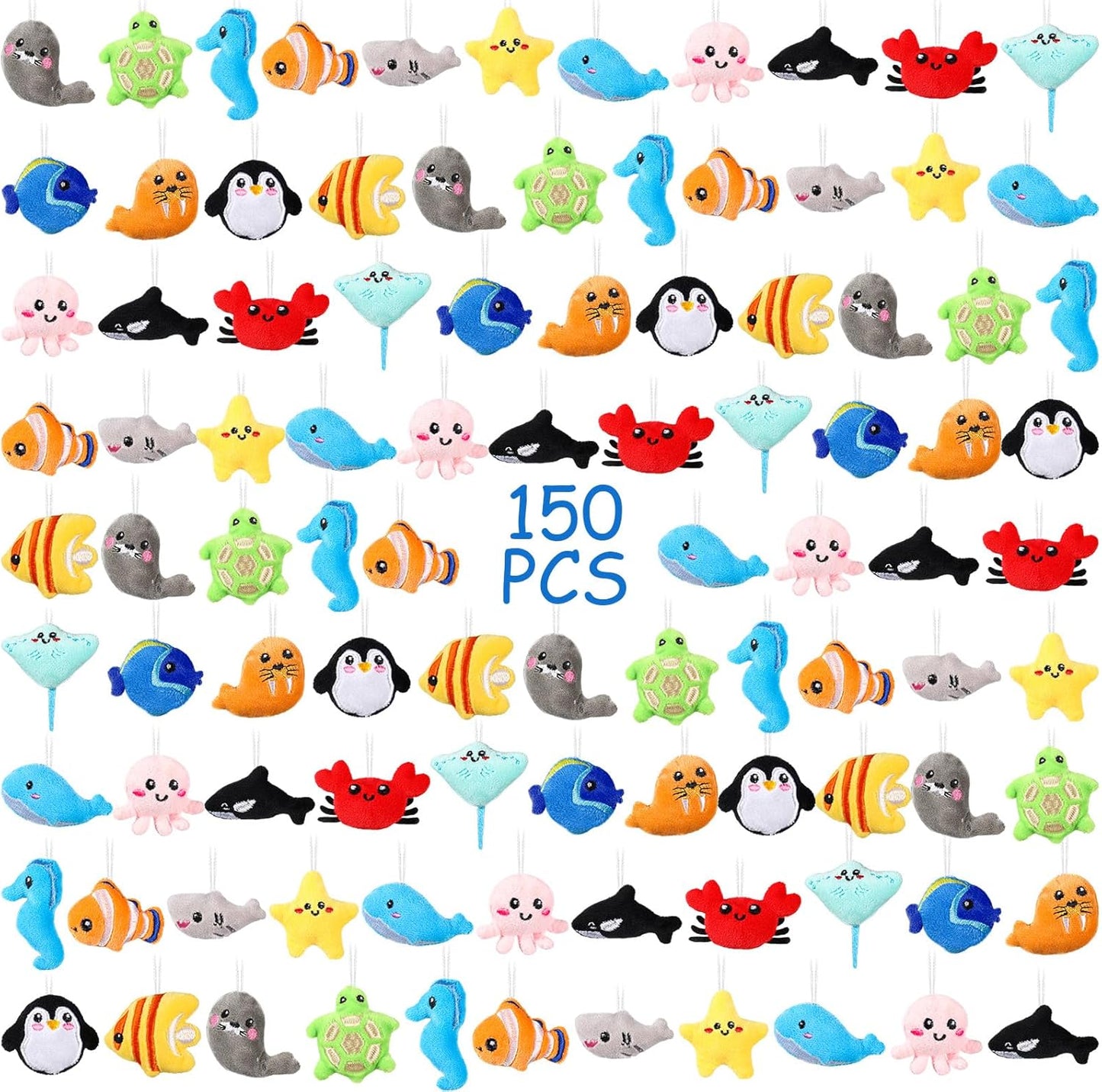 Libima 150 Pcs Mini Stuffed Animals Sea Animal Fruit Plush Keychain Set for Carnival Birthday Classroom Prizes Decoration for Clothes (Sea Life)