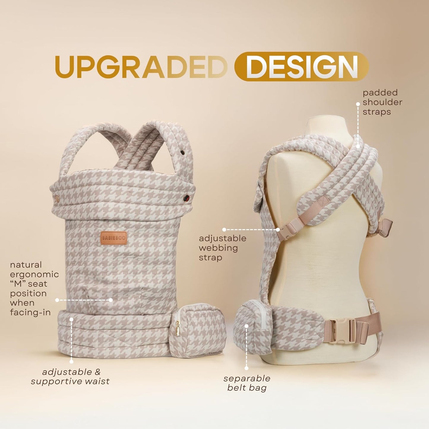 Baby Carrier Newborn to Toddler, Ergonomic Baby Toddler Carrier with Head Support (7-44 lbs) – Front Inward, Front Outward, Back Carry – Hands-Free, Lumbar Support (Beige)