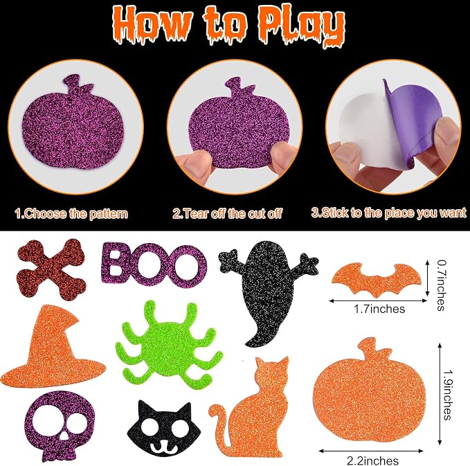 240Pcs Halloween Foam Stickers Glitter Self-Adhesive Craft Stickers