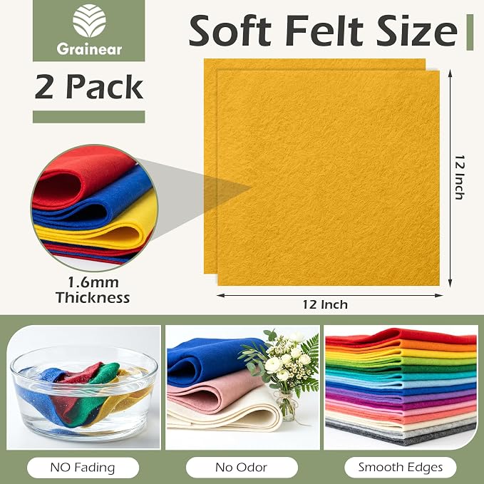 Gold Soft Felt Sheets for Crafts, 1.6mm Thick, Handmade Crafts, DIY Projects