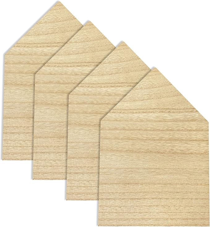 4 Pack 8 Inch Wooden House Shape Block Unfinished Wood Farmhouse Cutouts
